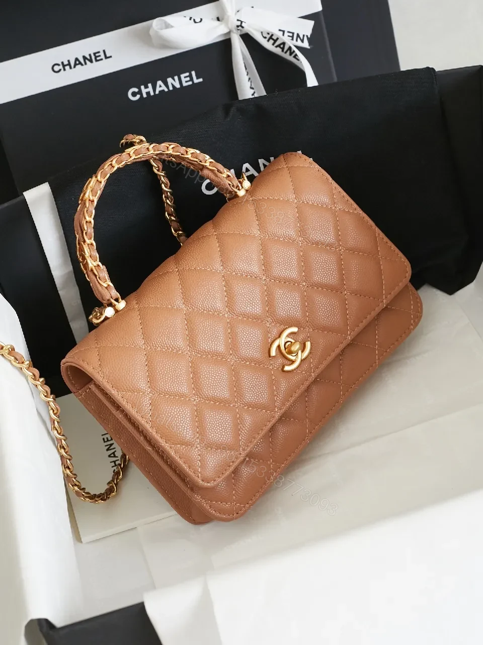 View 6 of Taupe Quilted Leather Shoulder Bag - Timeless, Luxe