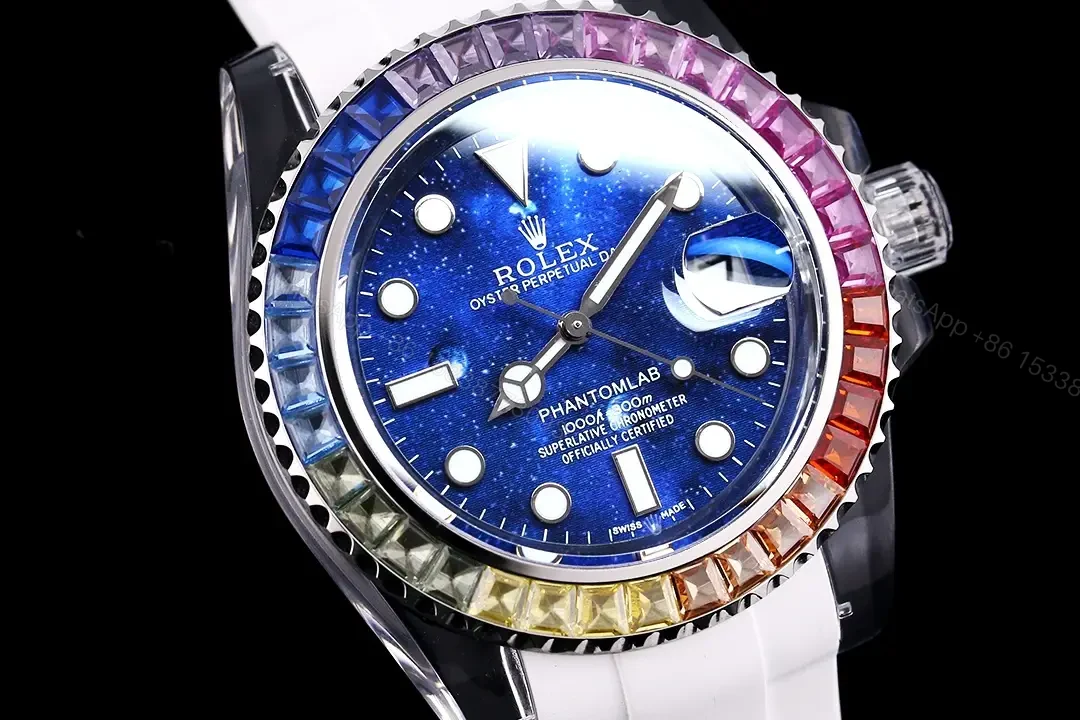 View 4 of Rolex Submariner Phantom Crystal Blue Dial White Strap Edition 40mm RG-SUB-BLUE-RAINBOW-PHANTOM