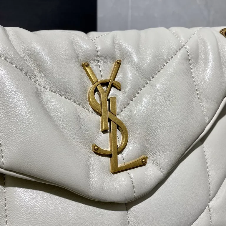 View 3 of Quilted White Crossbody with Gold Hardware â€“ Signature Saint Laurent Bag