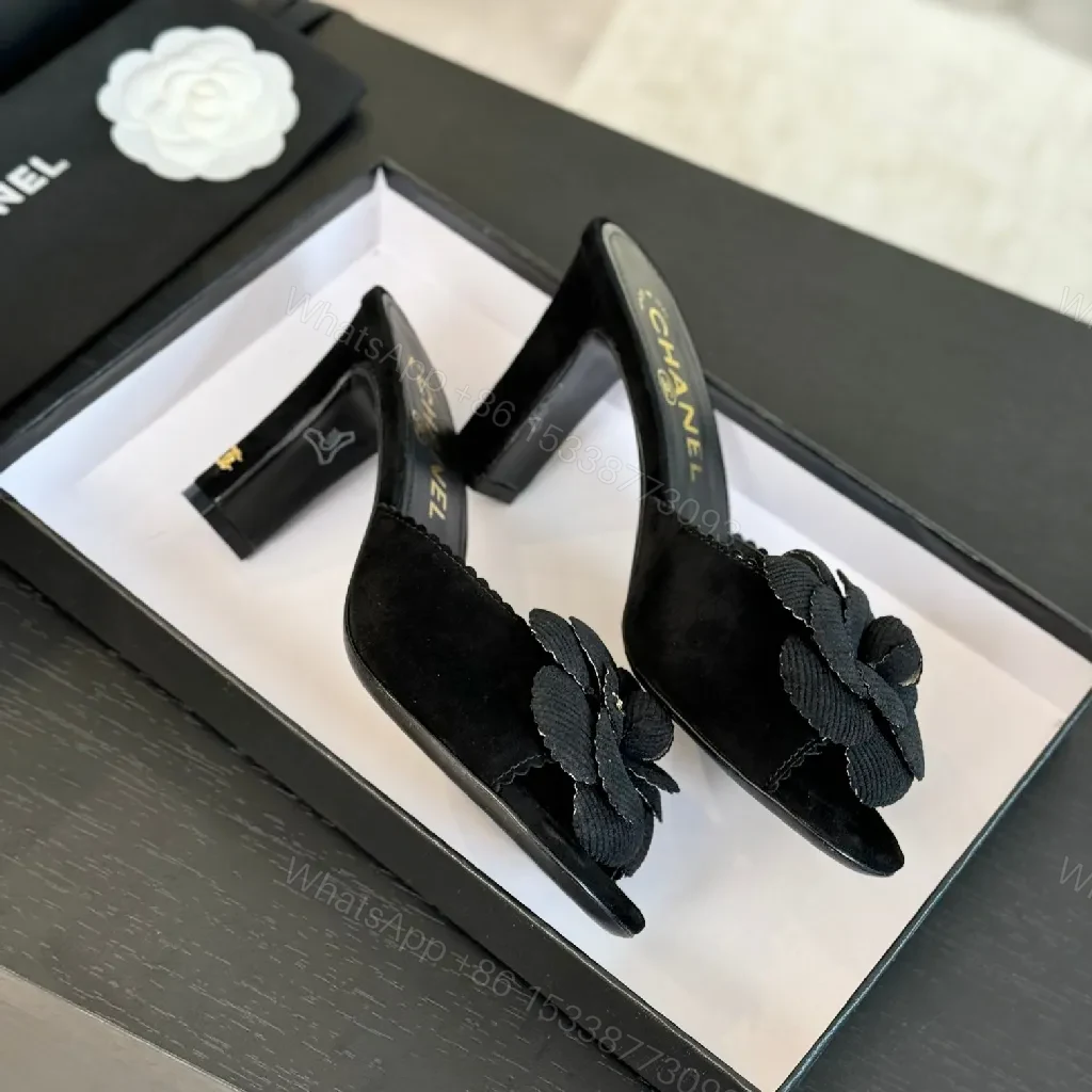 View 9 of Chanel-Influenced Textured Garden Heels with Floral Accent