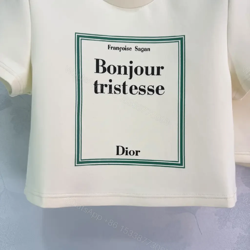 View 2 of Ivory Cotton Casual Set with Drawstring Shorts, Dior Box Logo Tee