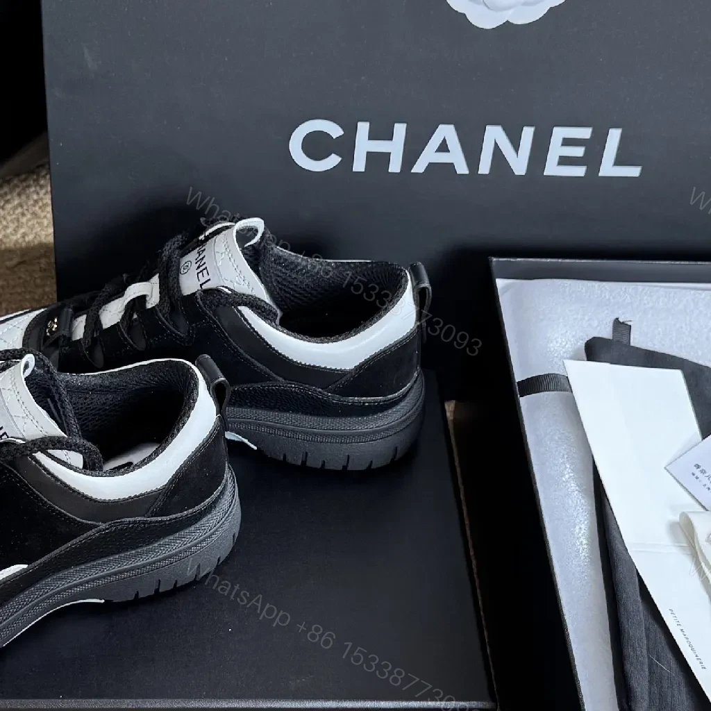 View 4 of Black & White Leather Knit Low-Top Sneakers: Couture-Contrast Comfort