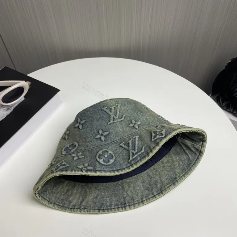 View 4 of Denim LV Monogram Bucket Hat â€“ Luxe, Streetwear Ready