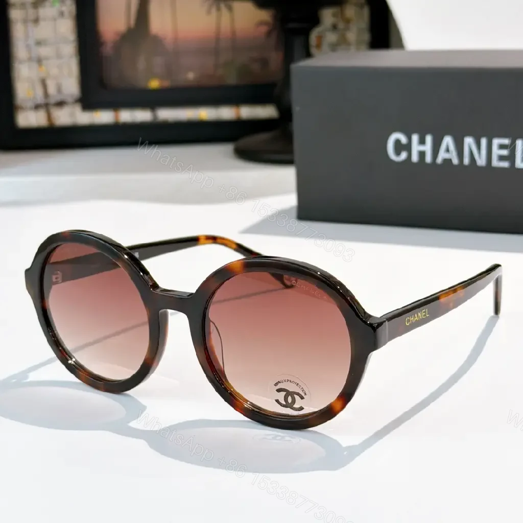 View 6 of Black Frames Round Sunglasses – Oversized, Glossy with Chanel Logo