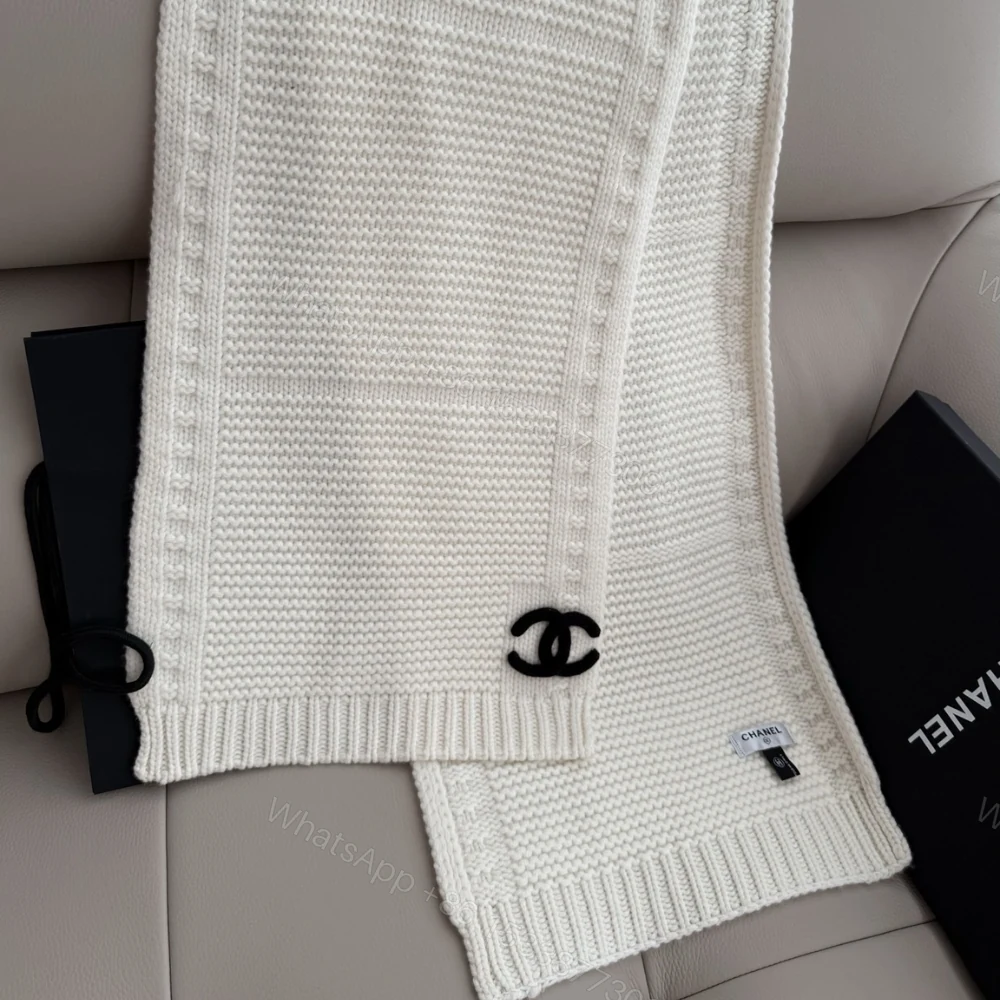 View 3 of Chanel Cashmere Knit Scarve White