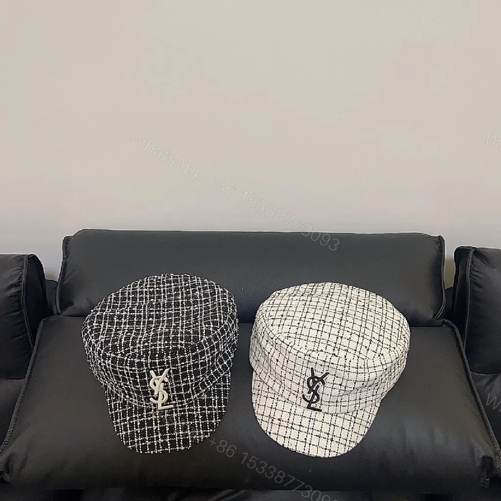 Textured Bouclé Knit Cap with Signature Emblem, Modern Tweed Style — view 1