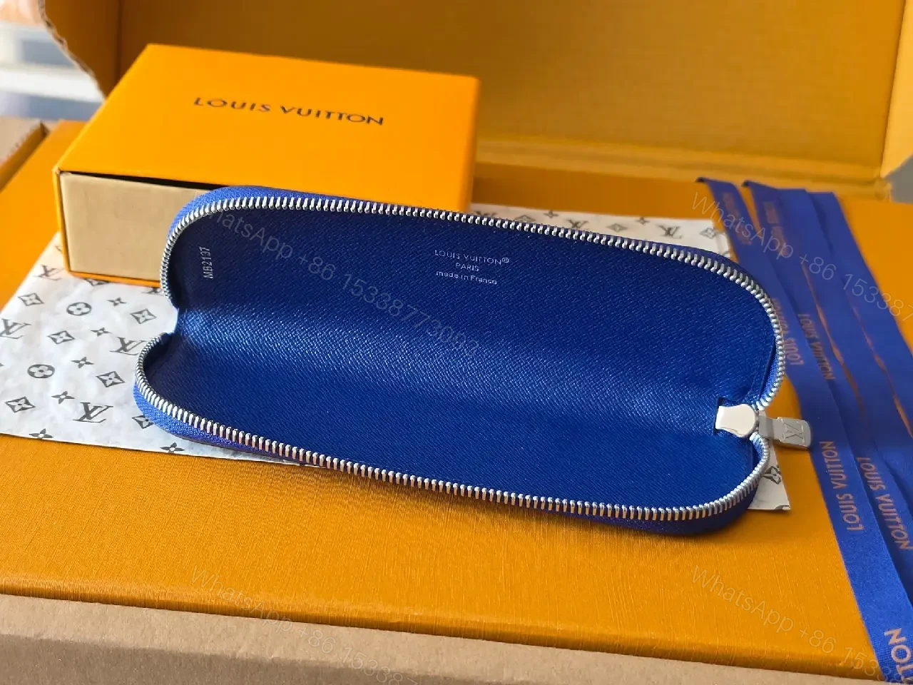 View 6 of Blue Zip Monogram Wallet Case: Compact Luxury Organizer