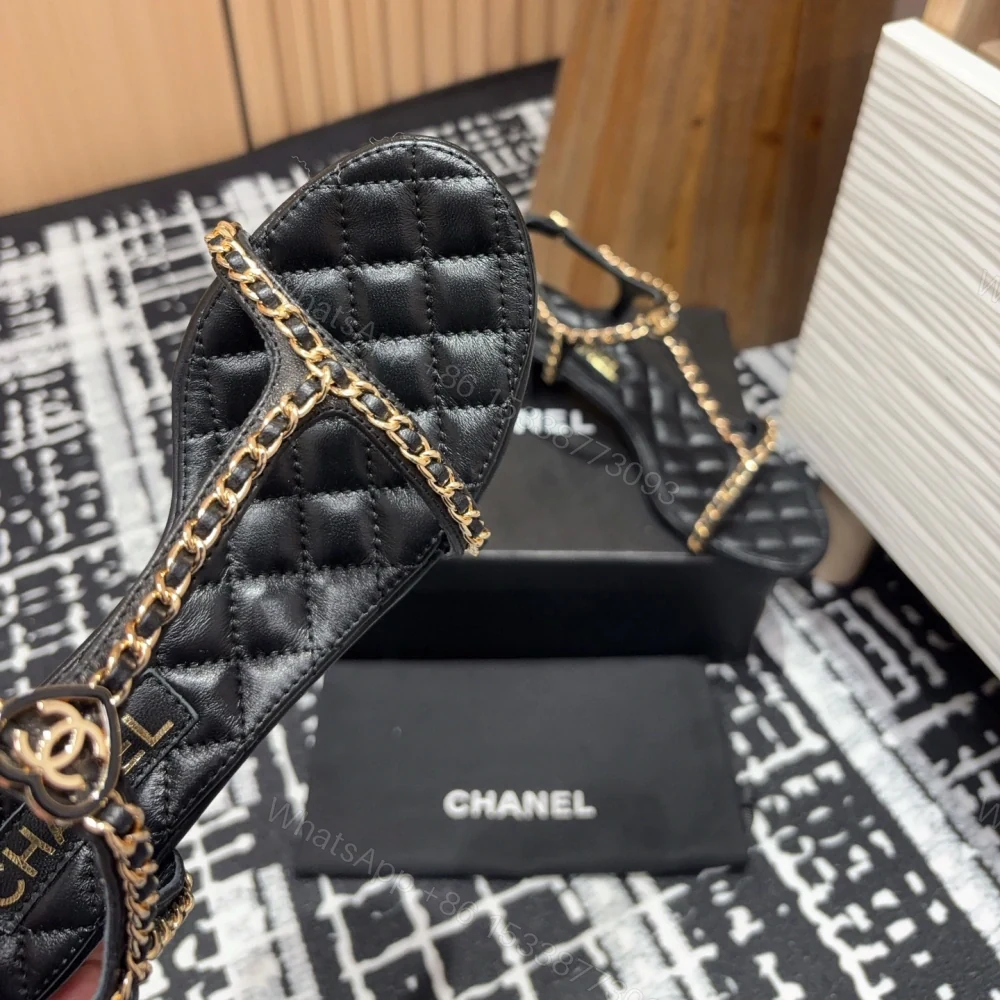 View 6 of 高仿Chanel*25C系列G36122X小羊皮中踭涼鞋黑色5CM免檢版