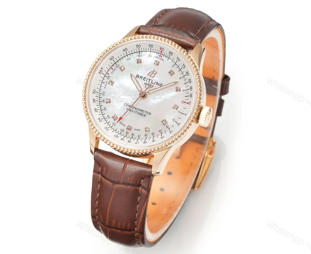 View 2 of Breitling Women’s Navitimer Automatic Watch – Rose Gold with Brown Leather Strap