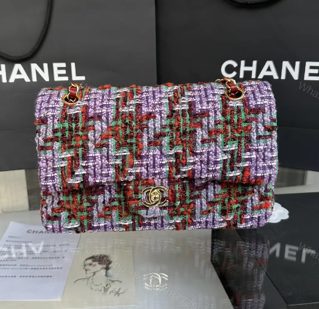 Chic Textured Tweed Shoulder Bag with Gold Charm — view 1