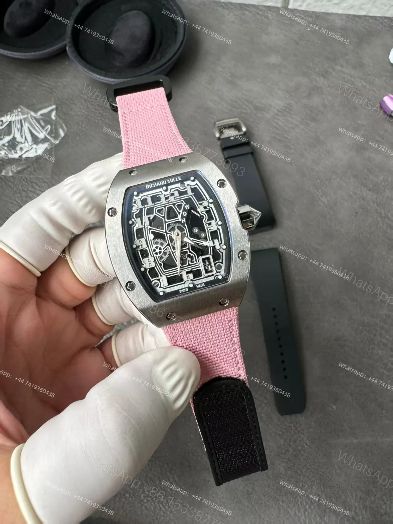 View 6 of Super Clone Richard Mille RM 67-01 Titanium Skeleton Pink Velcro Strap