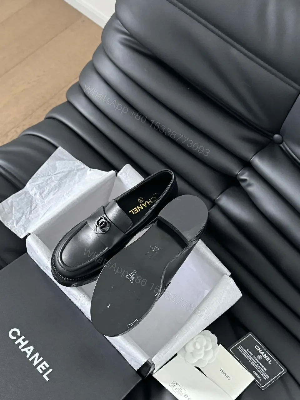 View 3 of Black Leather Loafers – Signature Hardware, Timeless Style