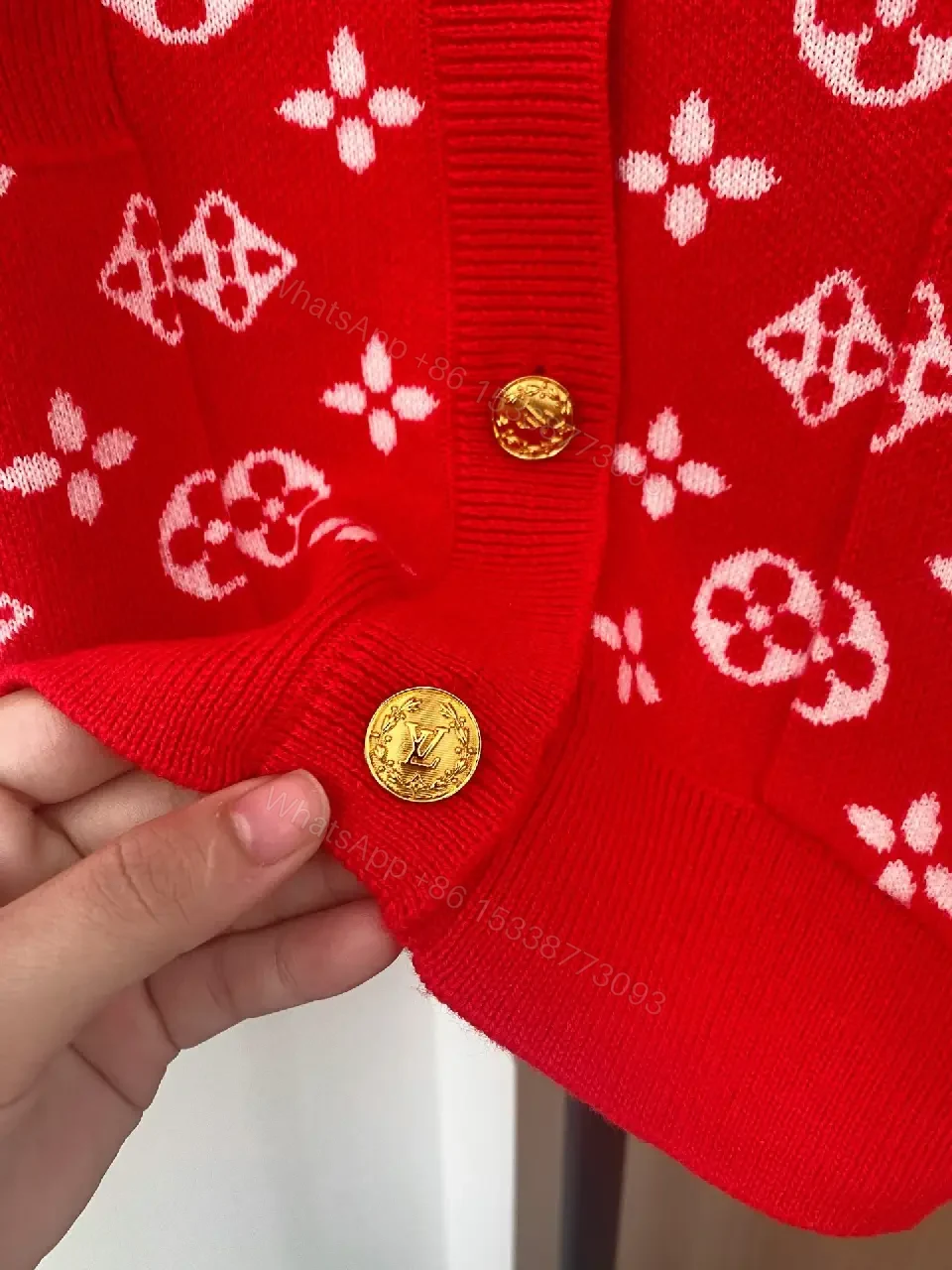 View 7 of Bold Red Cardigan Knit with Gold Button Details