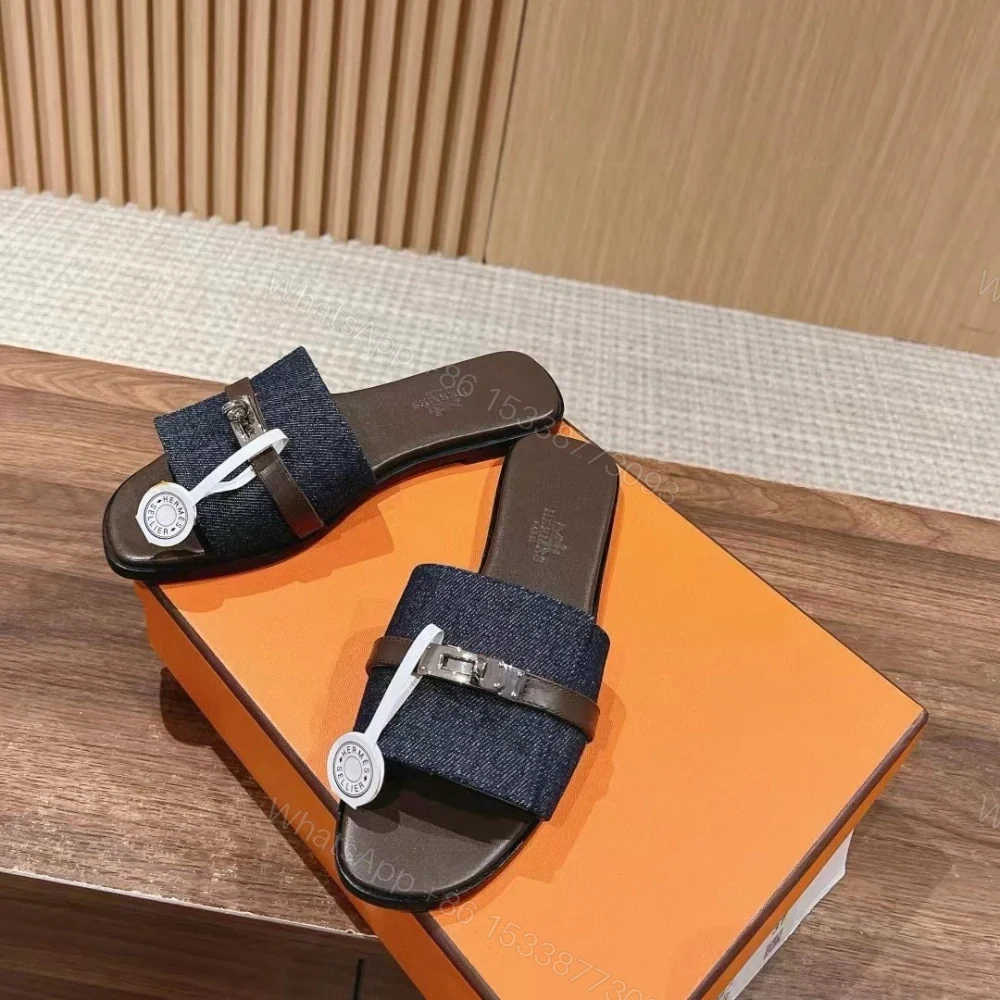 View 2 of 高仿Hermes*H241889ZH48經典一字拖鞋深藍色免檢版
