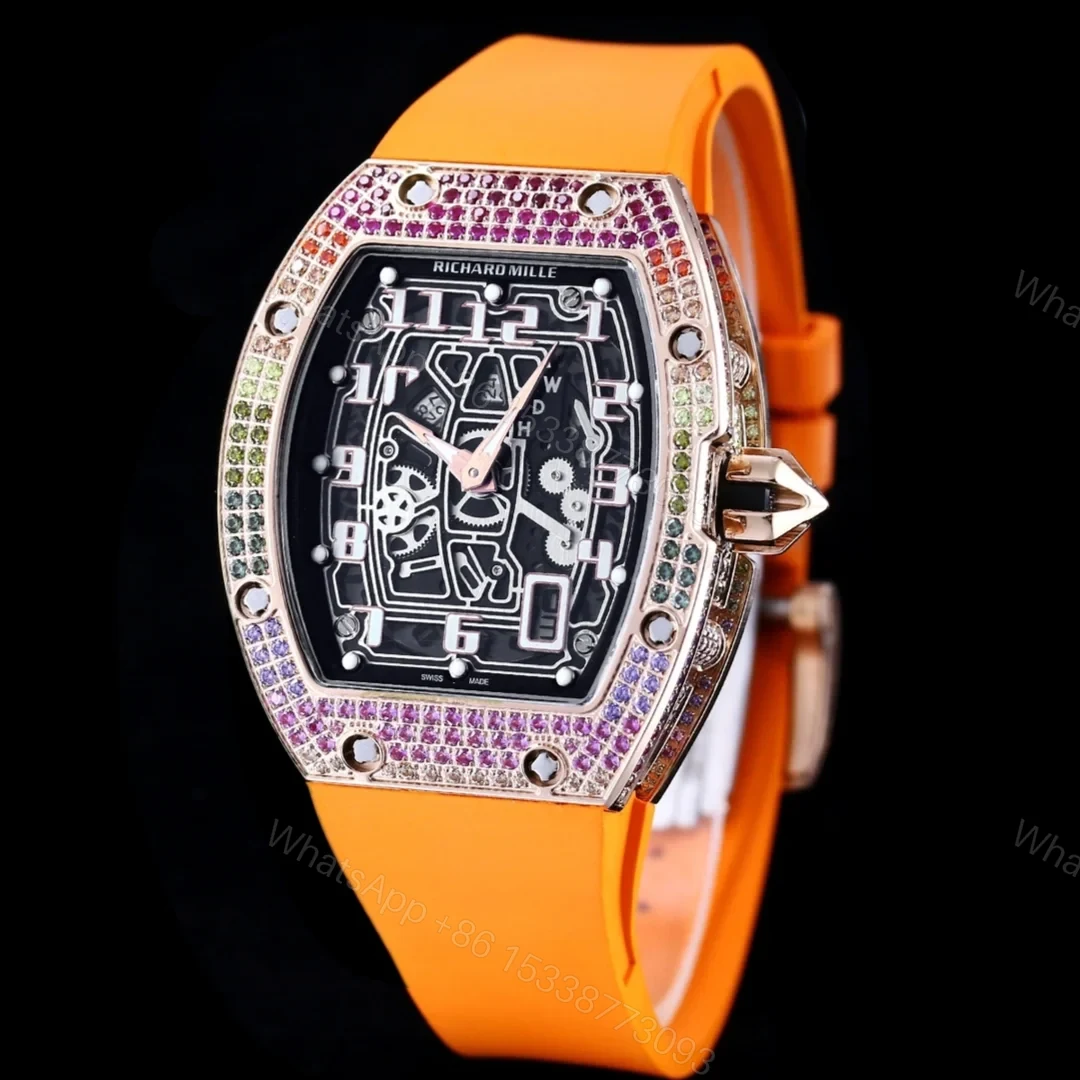 View 2 of Richard Mille RM67-01 Automatic Ultra Thin Skeleton Watch 38/48MM Barrel Case Orange Strap Digital Hour Markers Premium EditionRM67-01-UT-ORG-DM48
