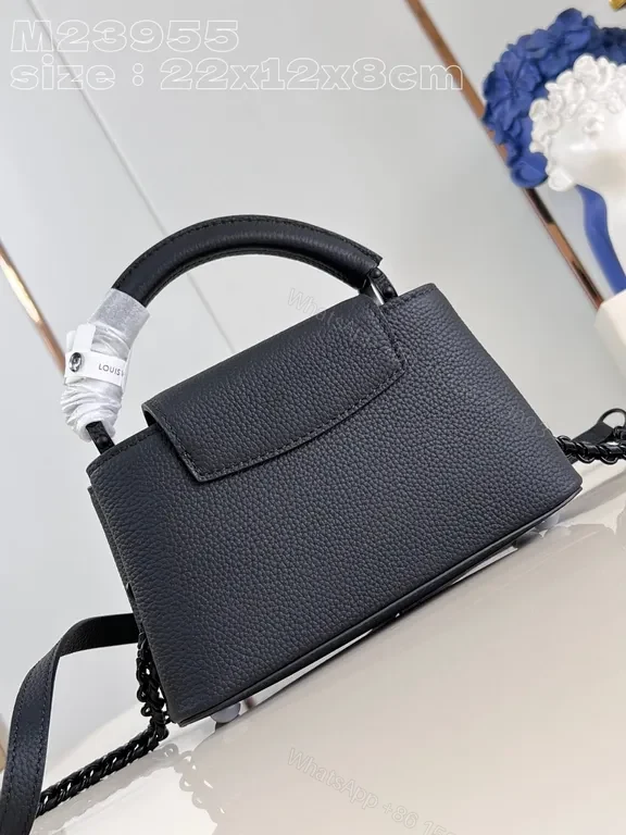 View 7 of Compact Pebble-Leather Crossbody: Monogram-Accent Bag