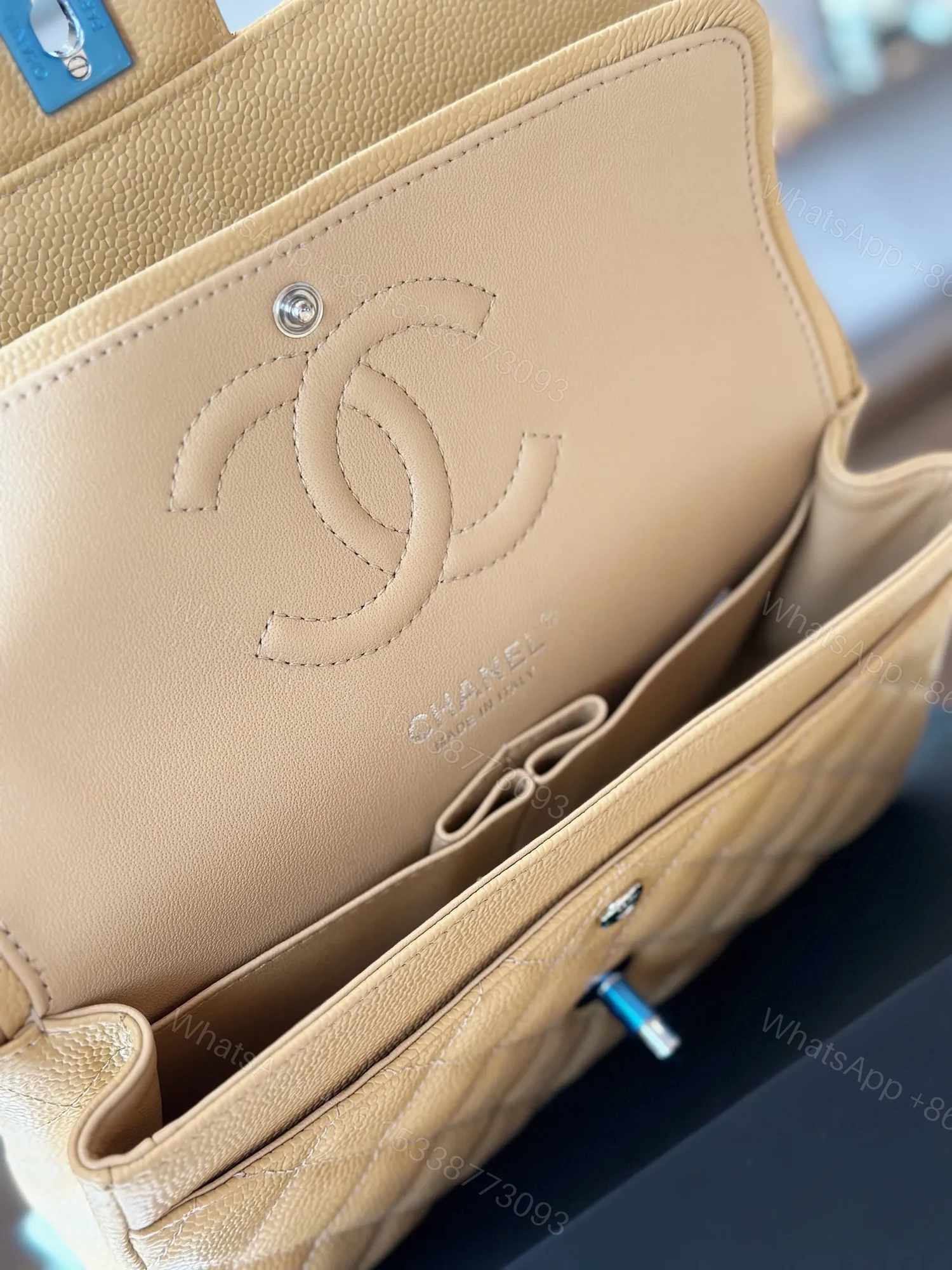View 3 of Chanel Classic Like Auth Handbags Beige Leather With Lizard Skin 23cm