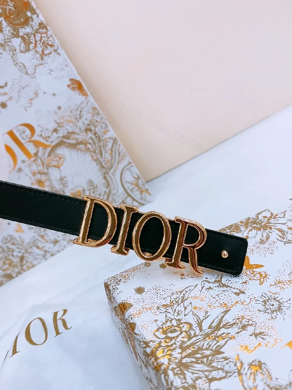 View 6 of Minimalist Black Leather Belt with Gold Buckle Accent