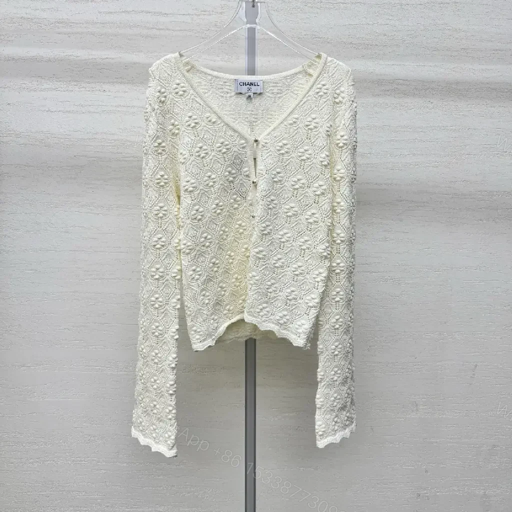 View 5 of Off-White Lace Cardigan Scalloped Edges: Elegant Layering Knit