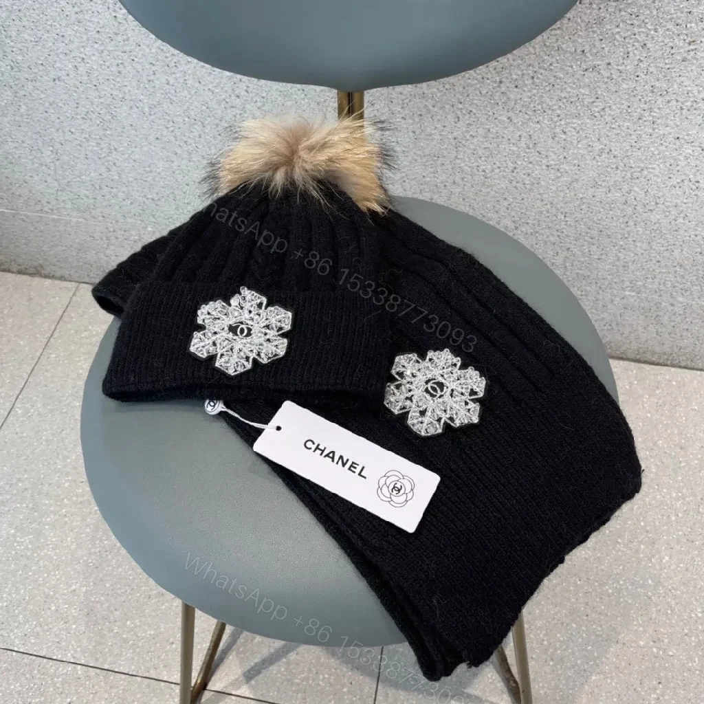 View 2 of Black Knit Set: Embellished Snowflake Beanie + Scarf Duo