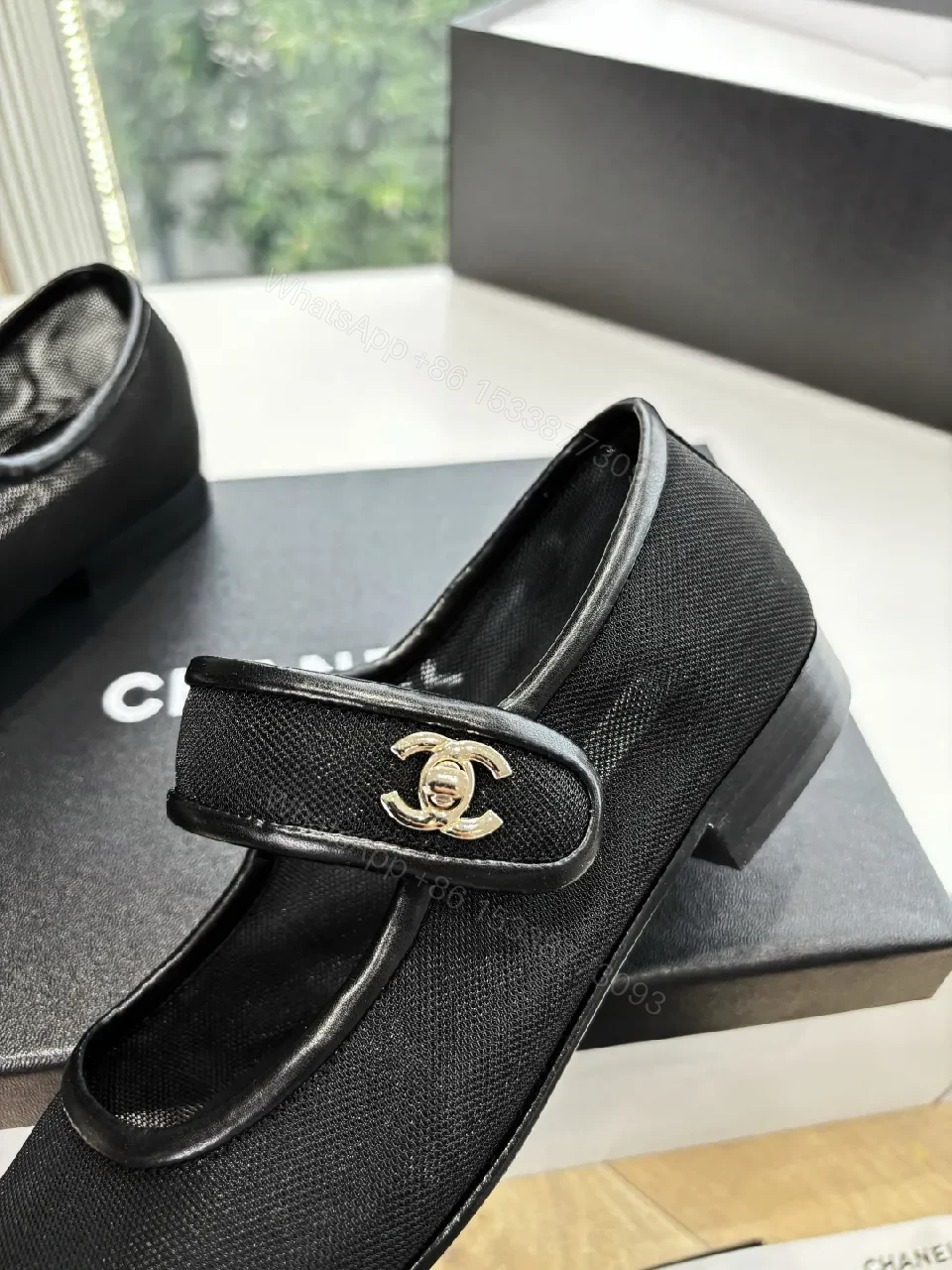 View 7 of Black Canvas & Leather Mary Jane Flats - Designer-Inspired Comfort