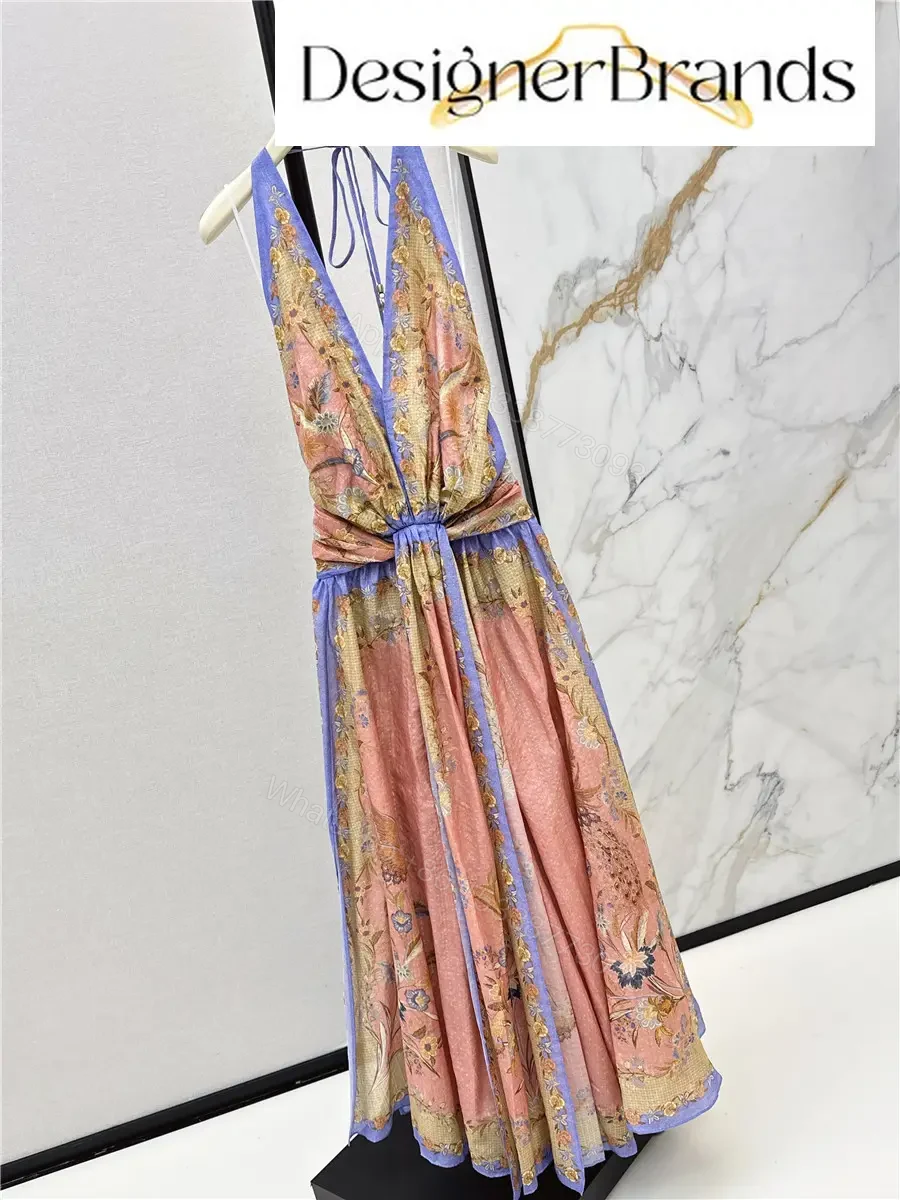 View 2 of Zimmermann Indra Printed Silk-Cotton Blend Halter Maxi Dress
