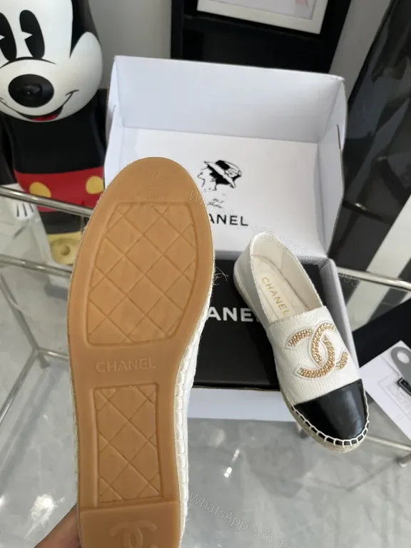 View 4 of Chanel-Influenced Textured Espadrille Loafers - Signature Logo