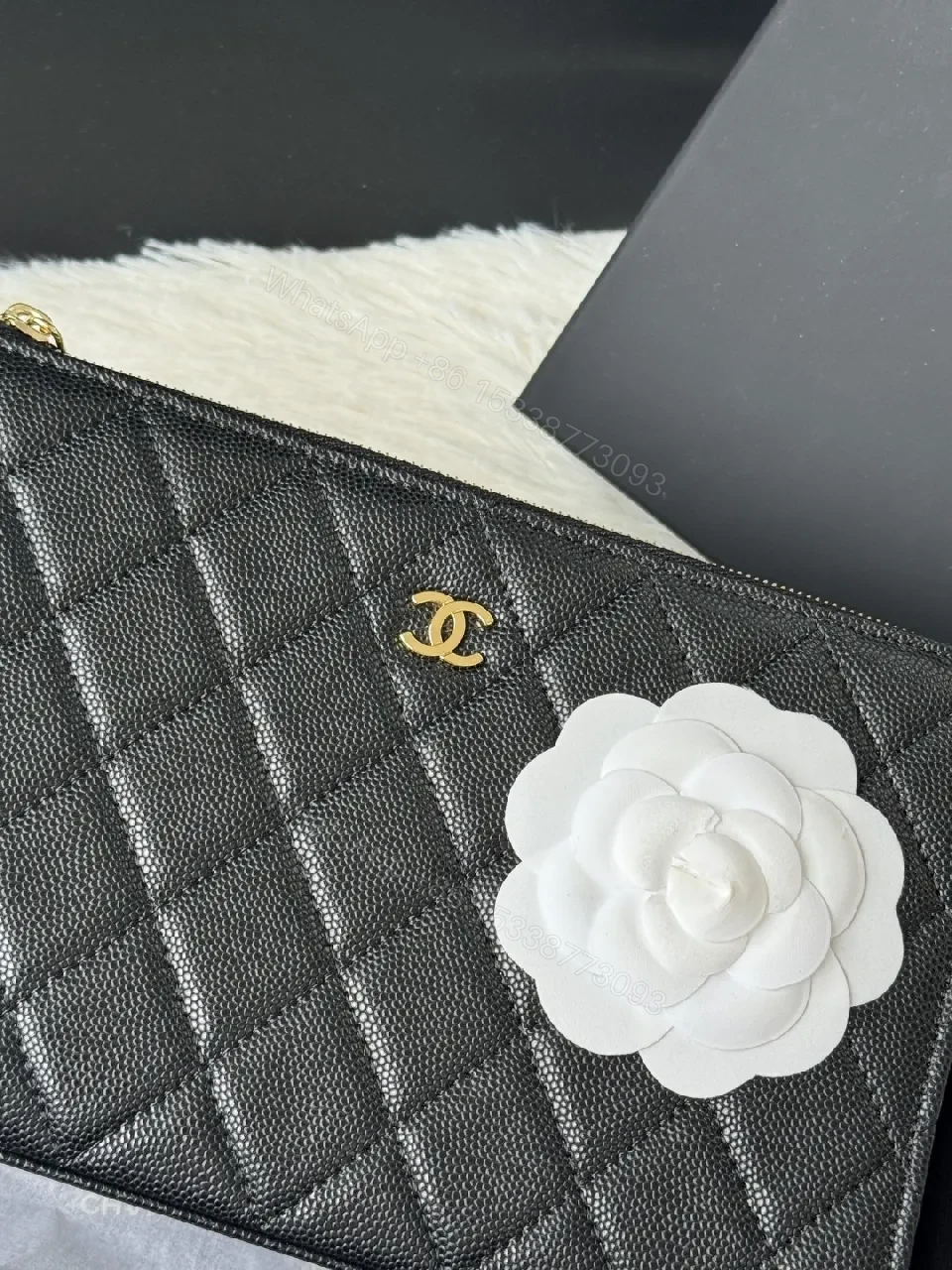 View 8 of Quilted Black Leather Wallet with Gold Hardware Luxe