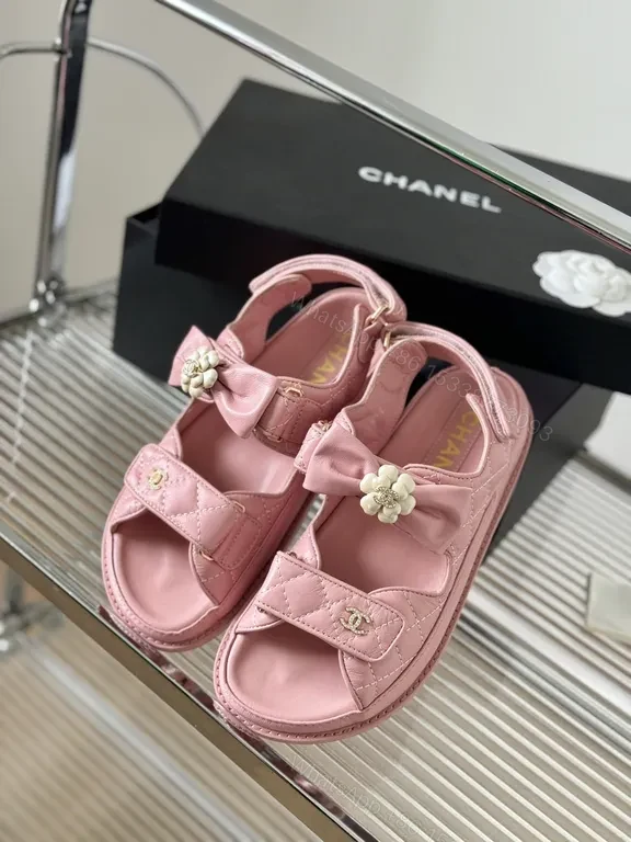 View 7 of Pink Leather Sandals â€“ Chanel-Inspired, Floral Accents, All-Day Comfort