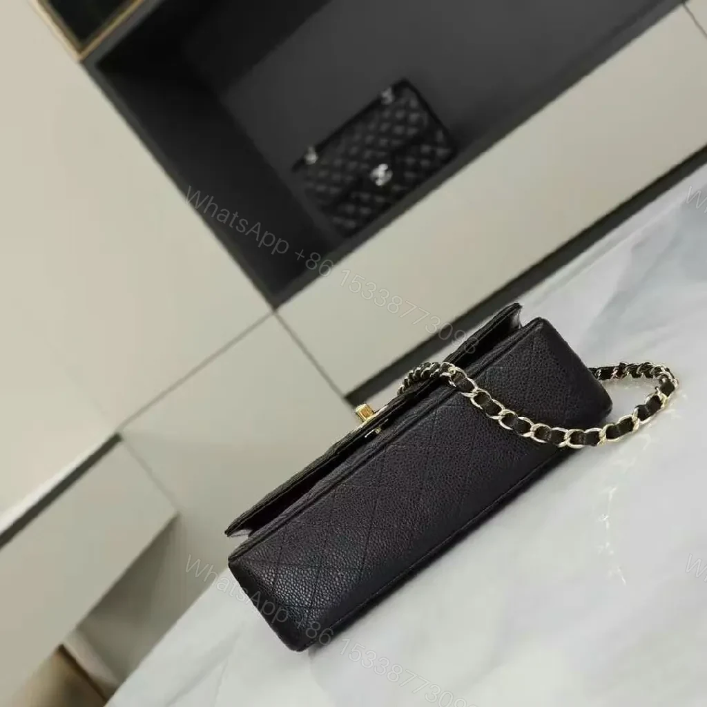 View 3 of Quilted Leather Black Bag: Gold Chain, Turn-Lock Flair, Compact Flap Shoulder Bag
