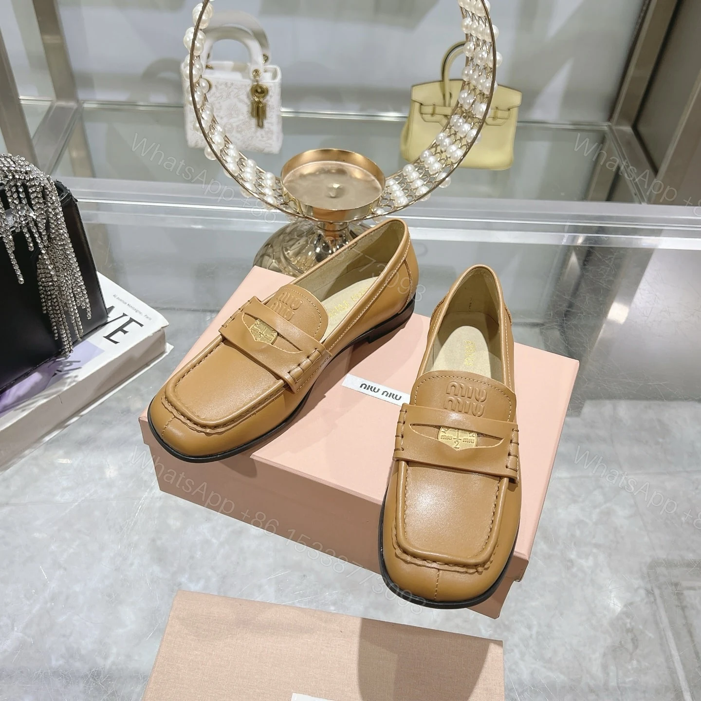View 5 of MIUMIU LEATHER LOAFERS COGNAC 5D398E 248 F0046 F 010