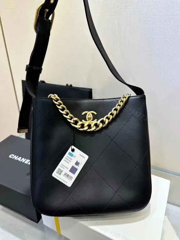 View 2 of Quilted Leather Shoulder Bag - Gold Chain, Chanel-Inspired Style