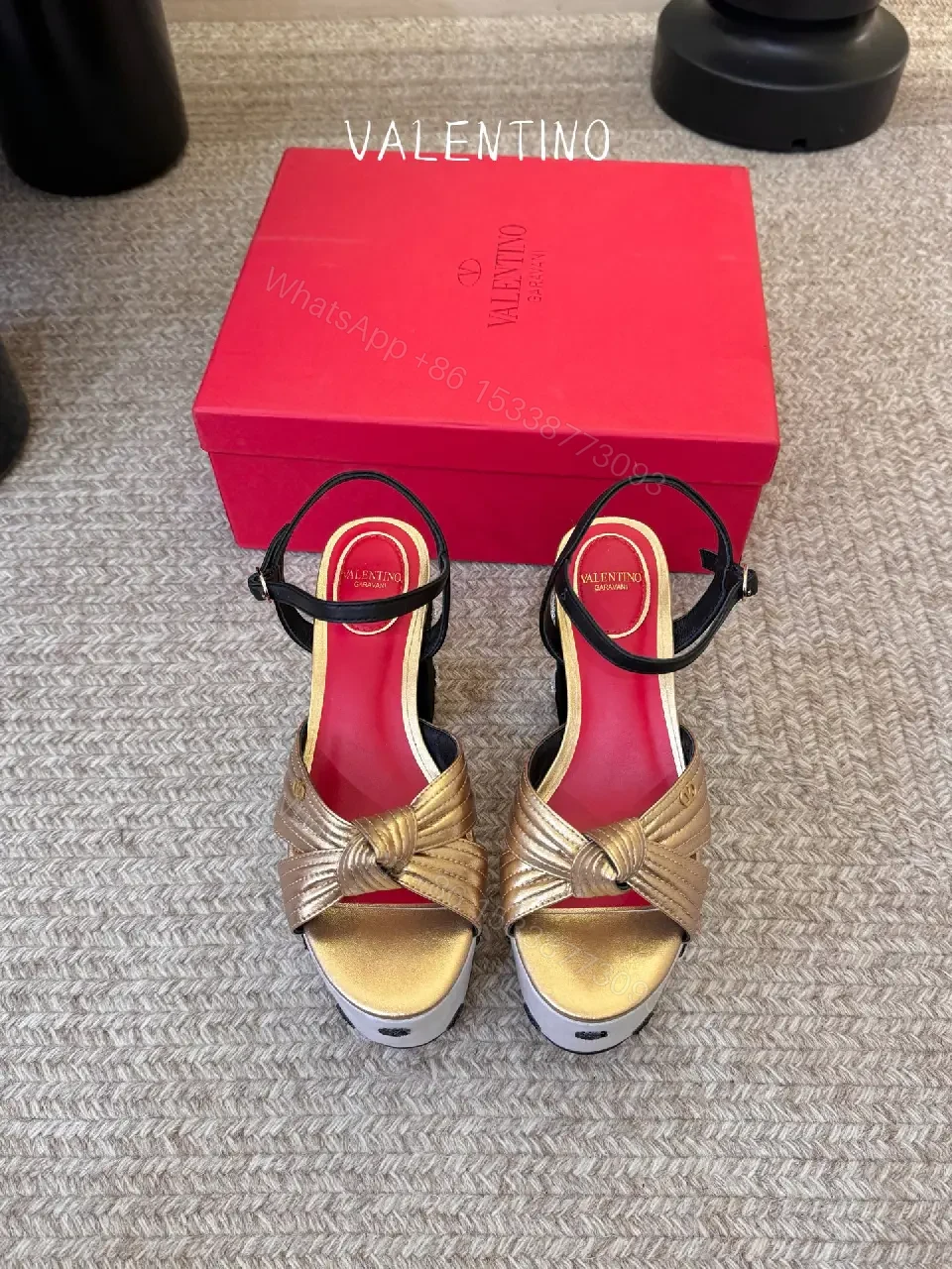 View 6 of Gold Satin Platform Sandal Valentino Style Clutch Block Heel
