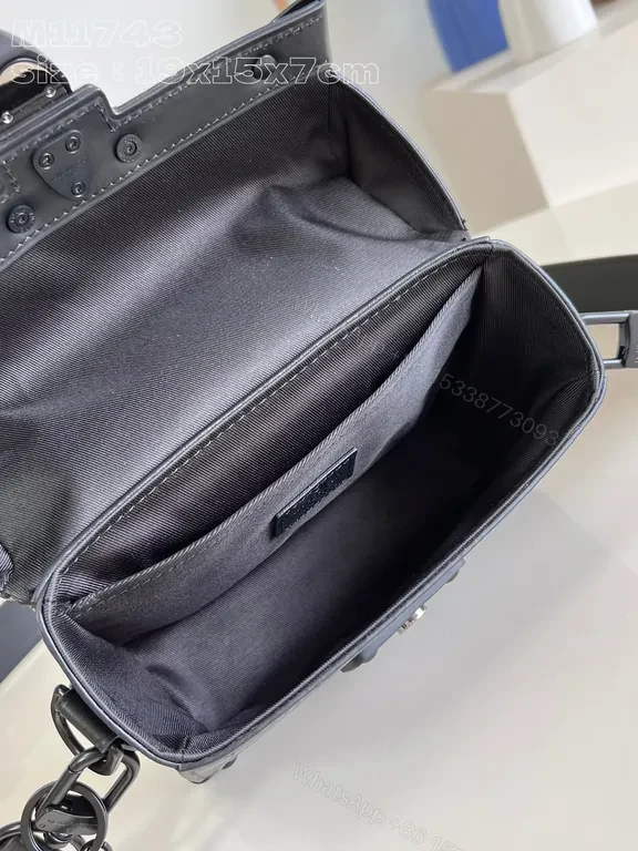 View 2 of Black Boxy LV Monogram Handbag with Lock Closure