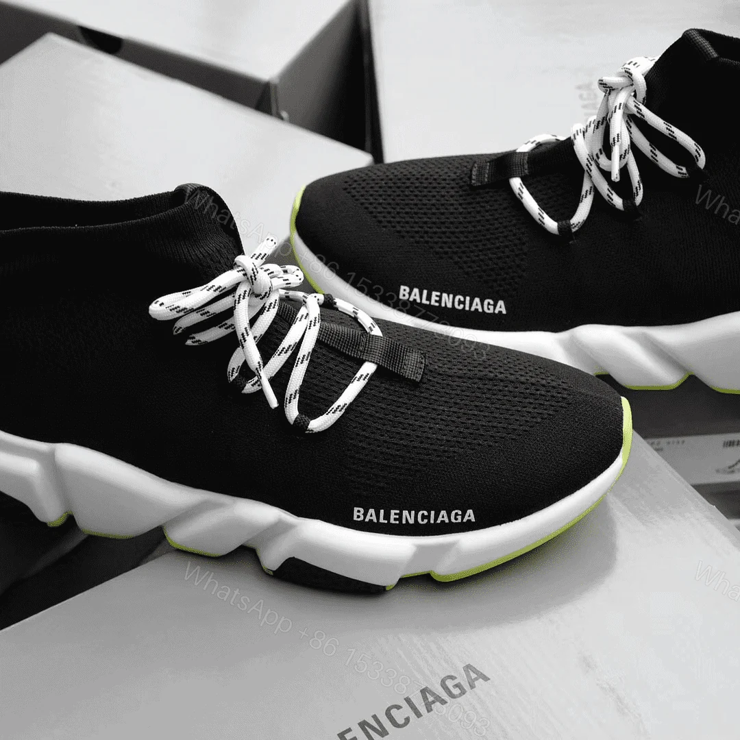 View 3 of BALENCIAGA SPEED TRAINER LACE UP BLACK WHITE – BB16