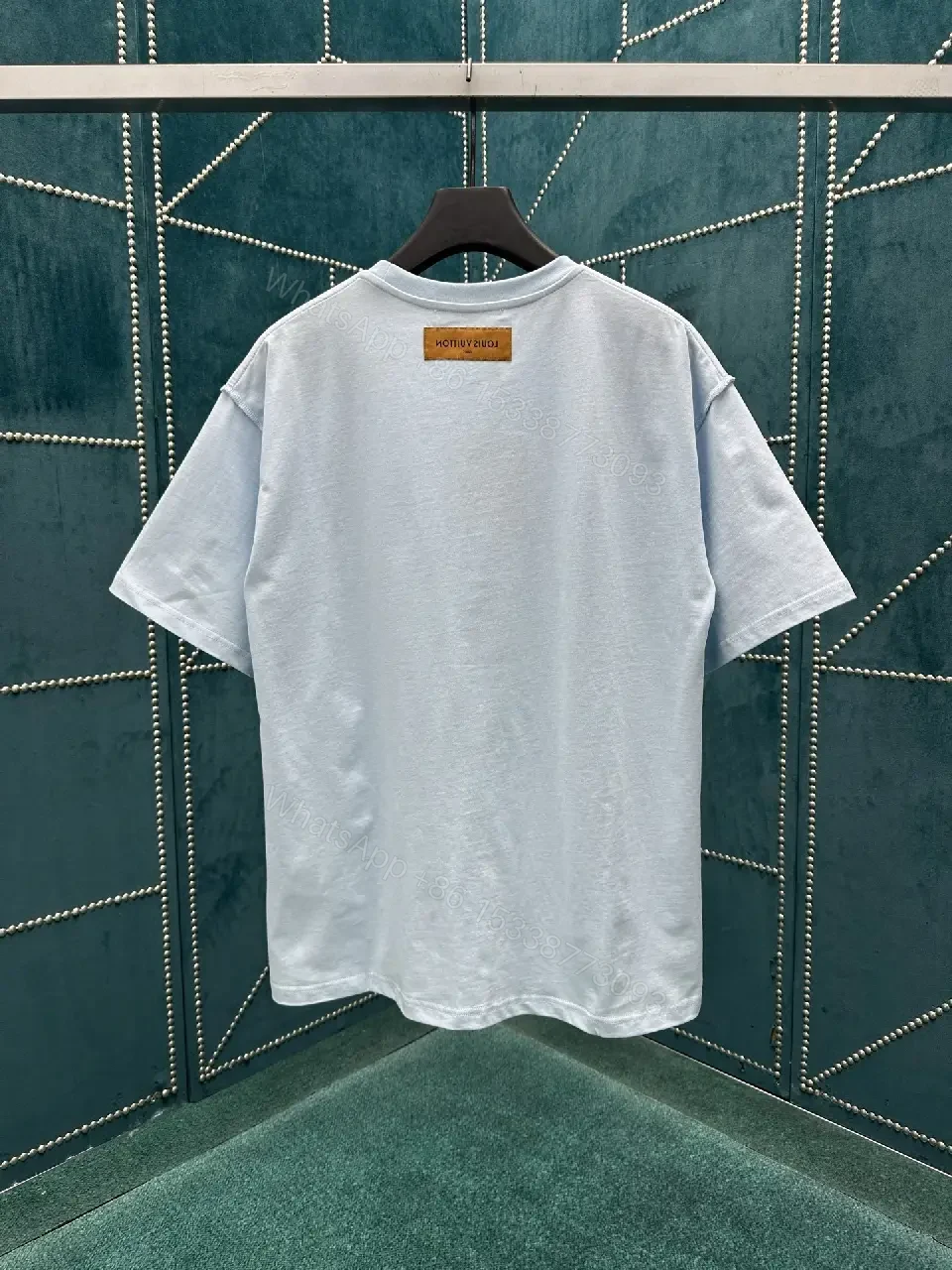 View 2 of Serene Gray Oversized Cotton Tee with Subtle Crest, Crewneck, Luxe Casual Top