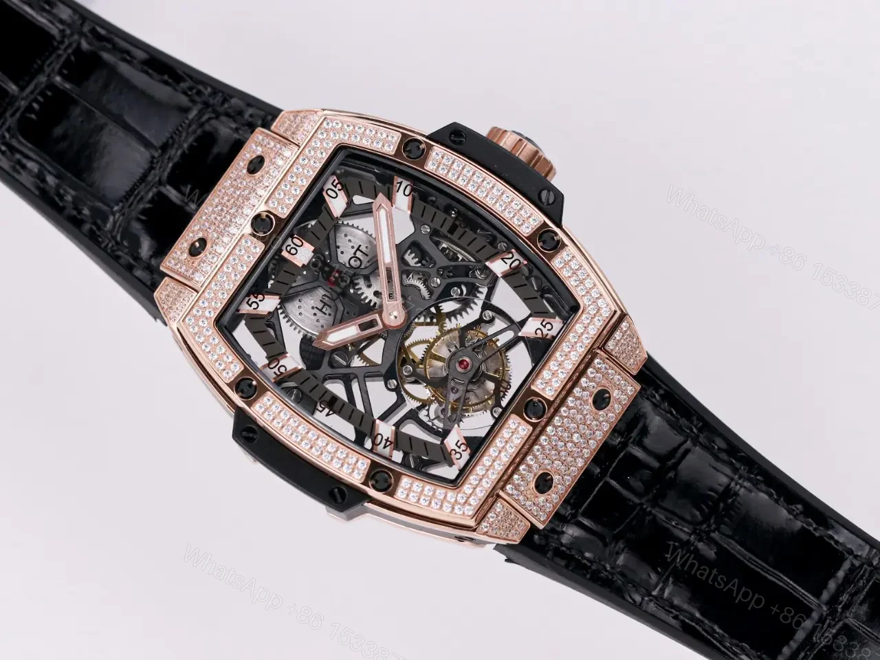 View 6 of Hublot Masterpiece 906 Rose Gold/Platinum Skeleton Tourbillon Watch with Black Leather Strap