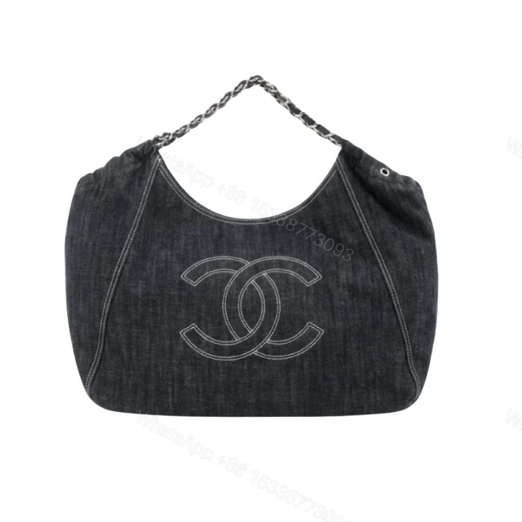 Chanel Large Tote Bag Black Denim Chain Strap 36Cm — view 1
