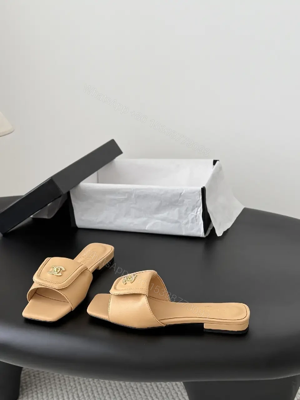 View 4 of Beige Leather Block-Heel Sandals, Minimalist Luxe Style