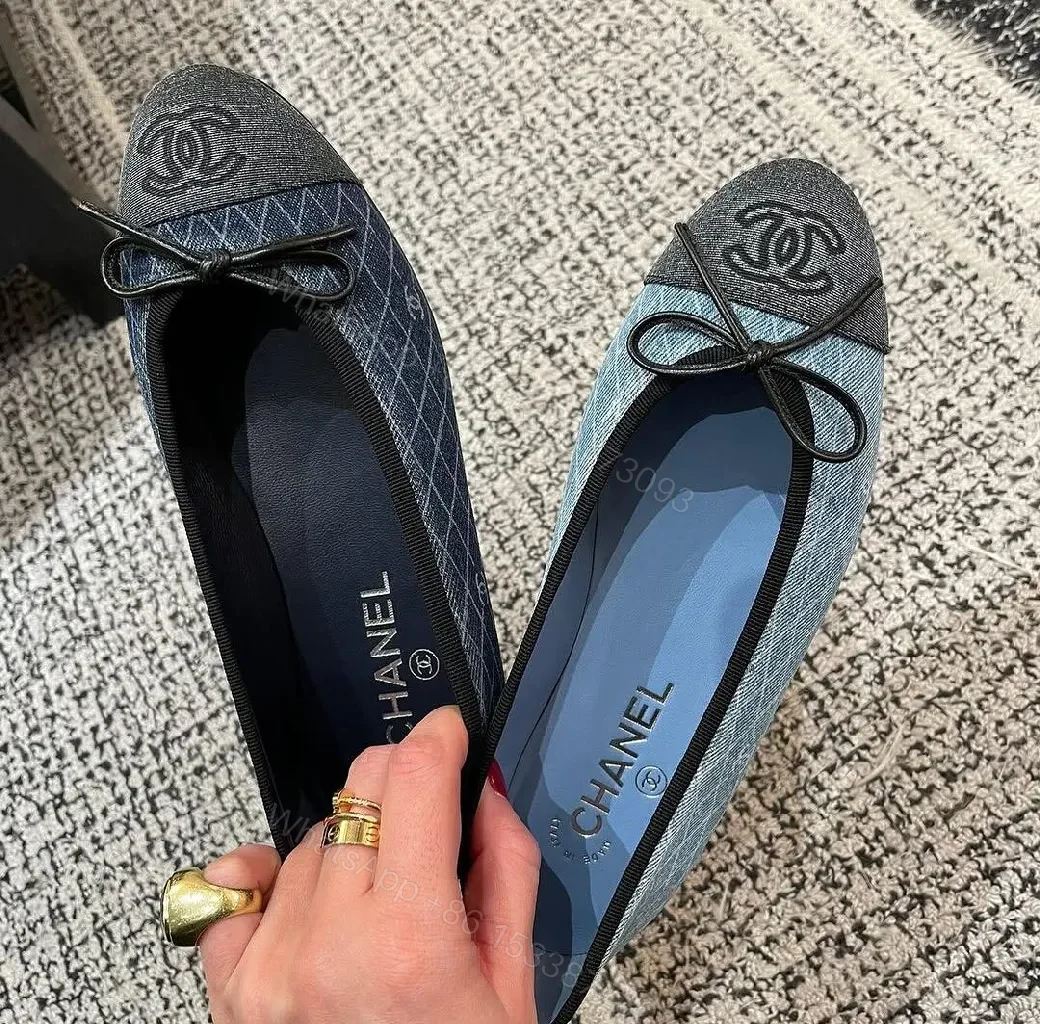 View 8 of Denim-Texture Ballet Flats: Subtle Luxury, Everyday Comfort