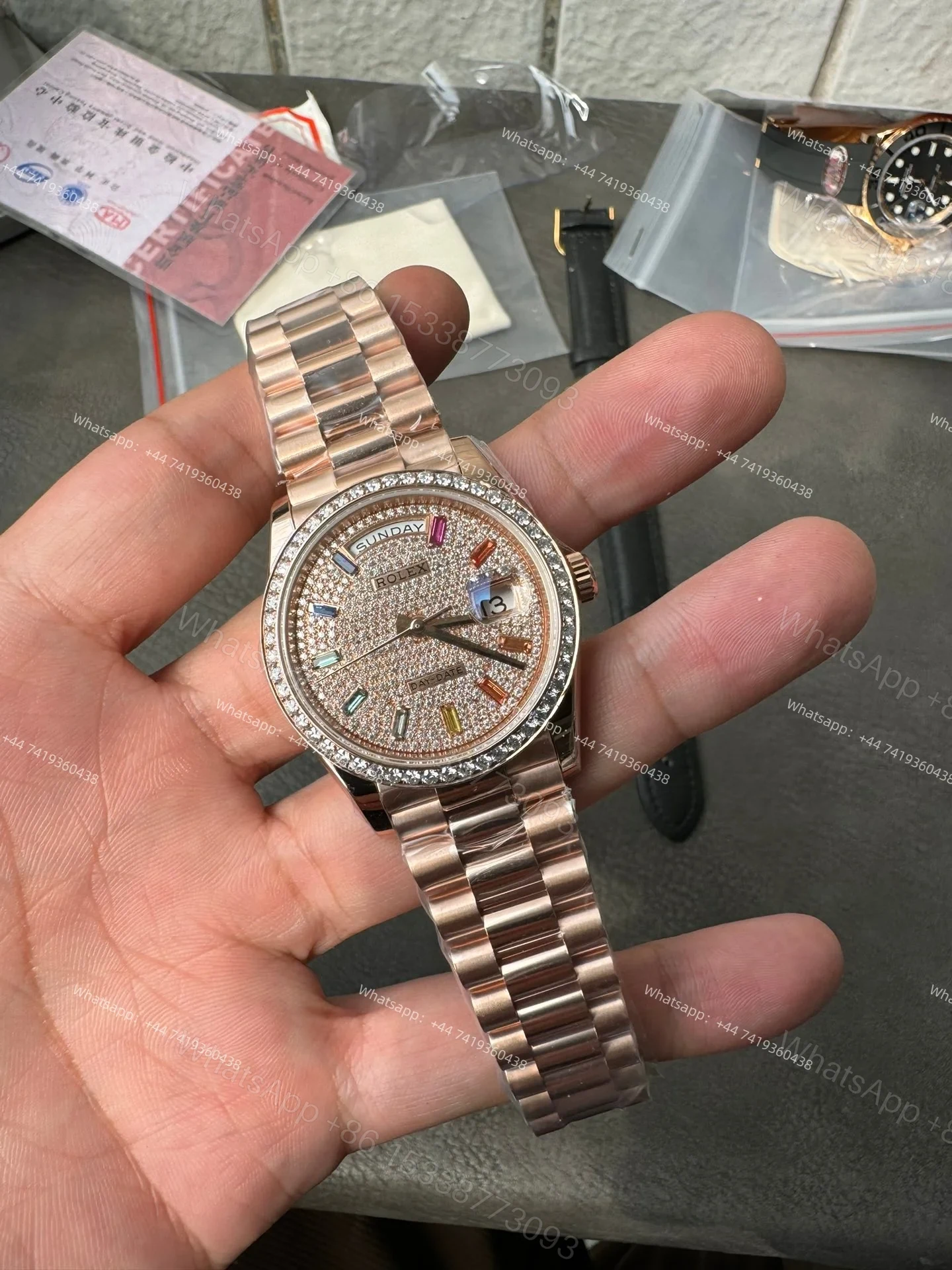 View 3 of Rolex Day-Date M128235-0039 1:1 Replica Moissanite Rainbow Diamond Dial 36MM 3255 Movement Presidential Bracelet Super Clone Watch