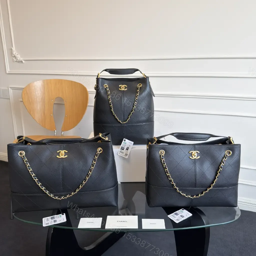 View 7 of Two-Tone Quilted Tote with Chain Accent