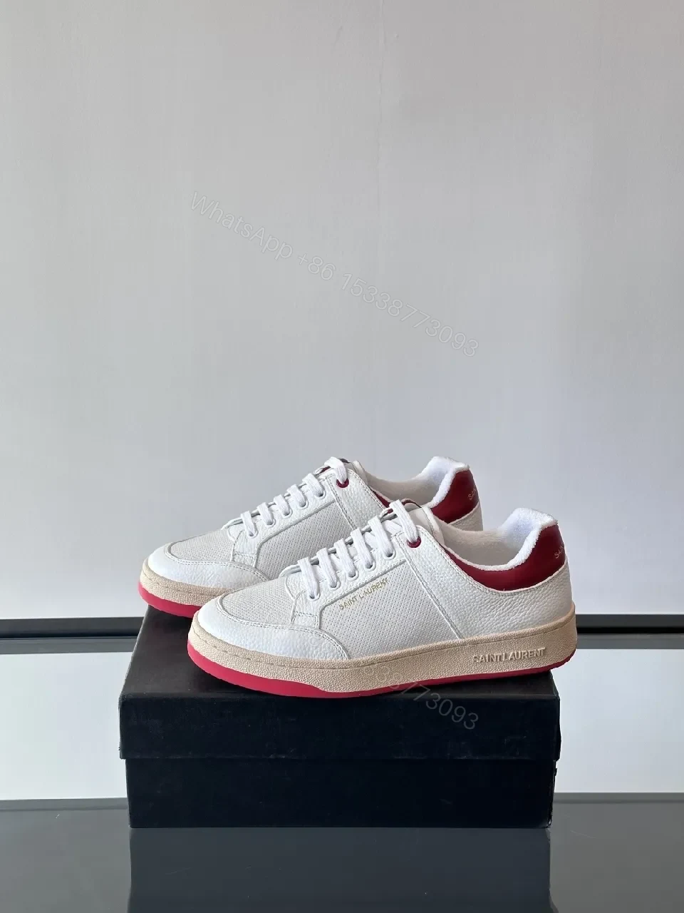 View 4 of White Leather Low-Top Sneakers with Rose Accents, Modern Comfort