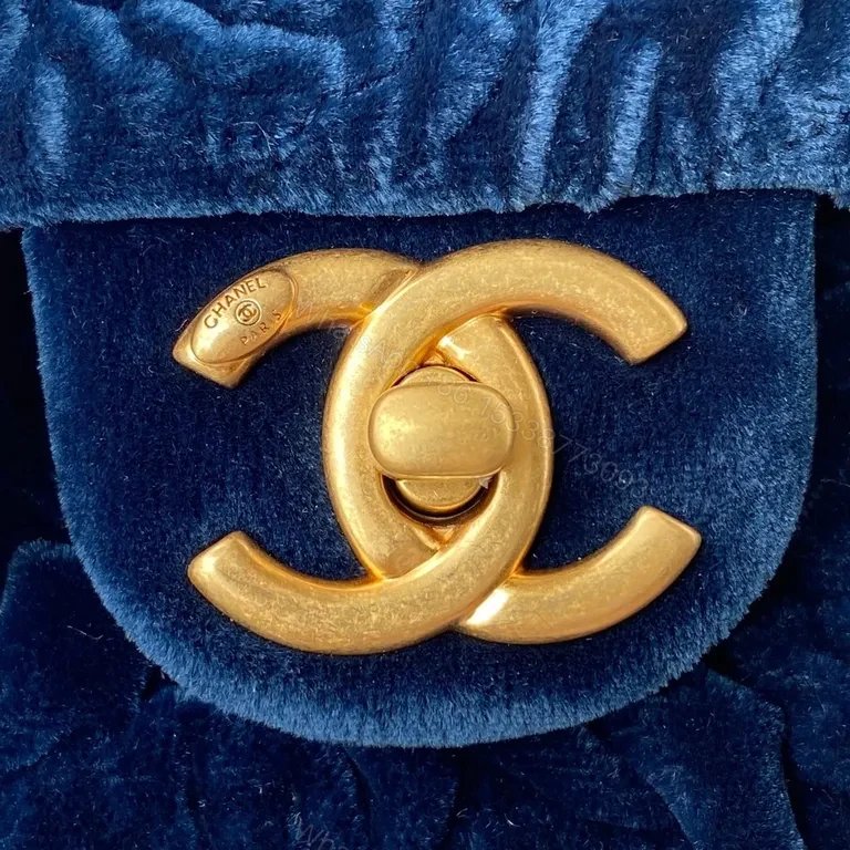 View 4 of Velvet Chanel-Inspired Flap Bag: Luxe, Navy, Gold
