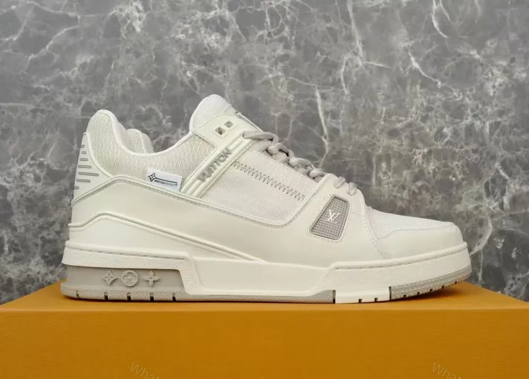 View 4 of White Leather-Trim Hiker Sneakers with Subtle Monogram Accents