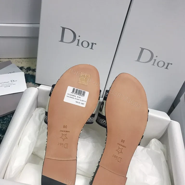 View 3 of Blue-White Patterned Dior Paris Slides - Luxury Everyday Wear