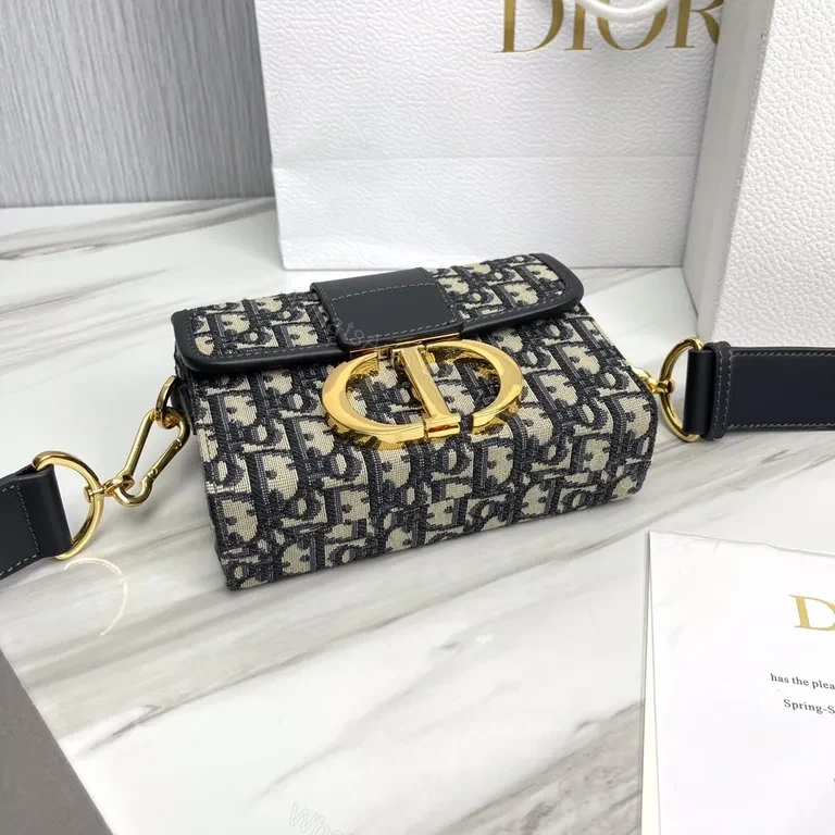 View 6 of Compact Dior-inspired Monogram Crossbody with Gold Clasp, Luxe Leather