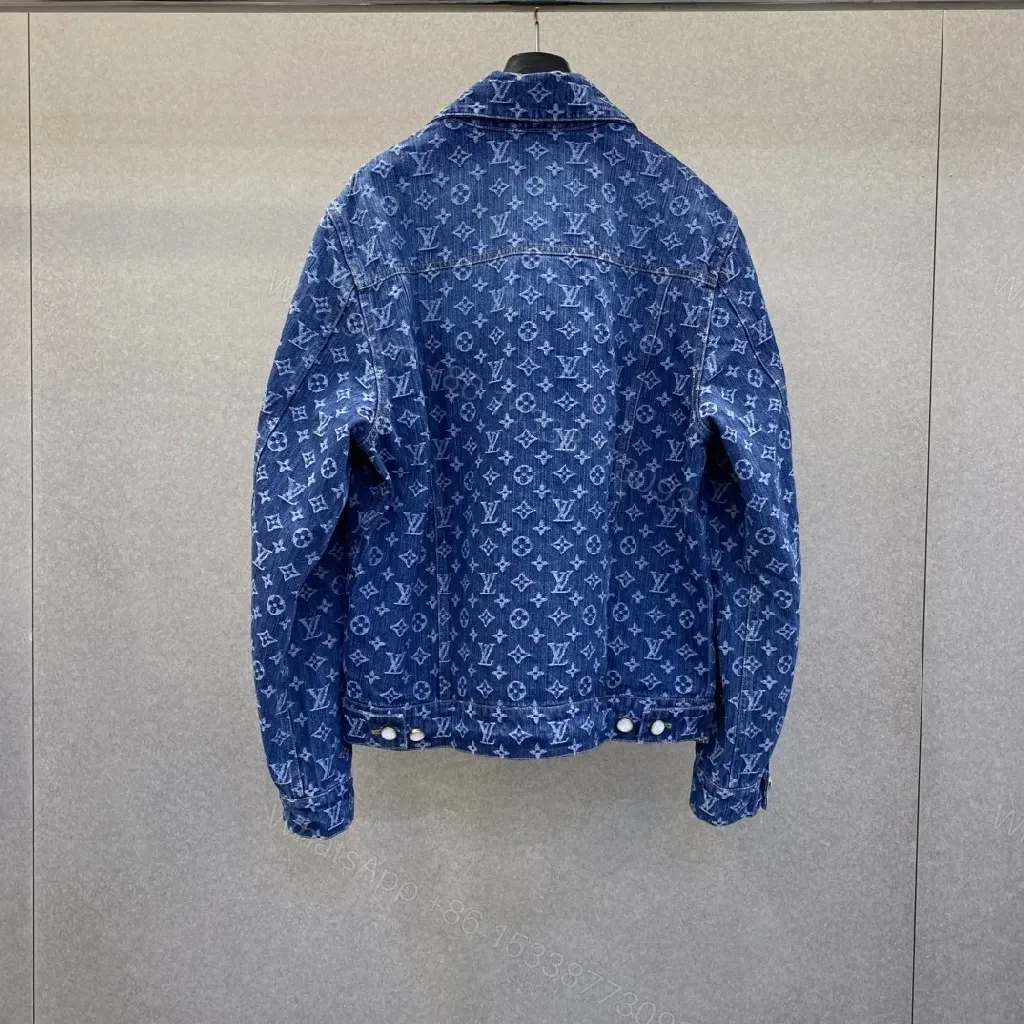View 6 of Indigo Denim Trucker Jacket with Monogram Detail