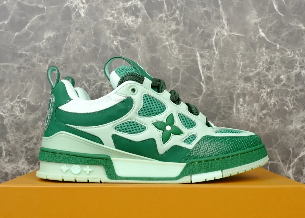 View 4 of Green-Accent Luxury High-Top Sneakers with LV Craftsmanship