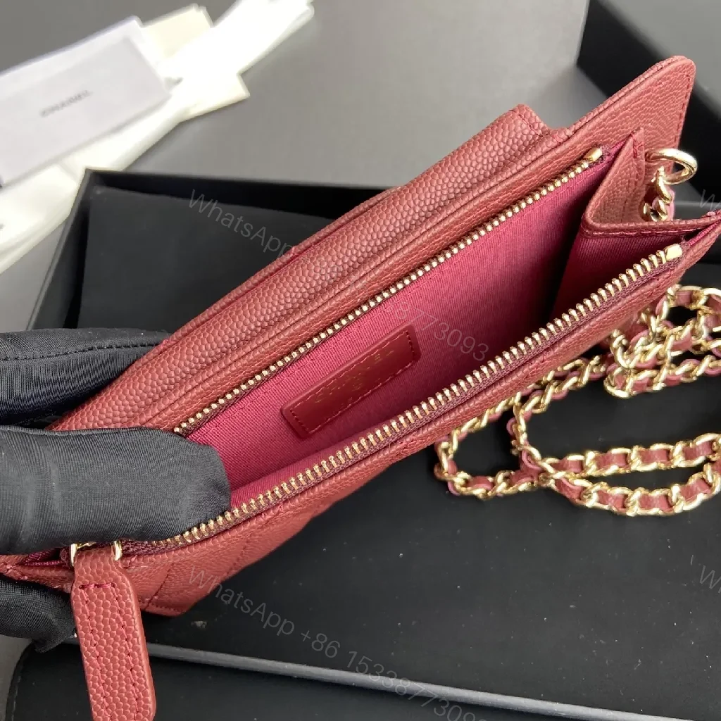 View 8 of Red Quilted Wallet Bag with Gold Chain Strap